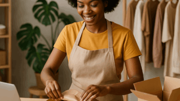 Jeune femme emballant des articles vendus sur Effi-market.com